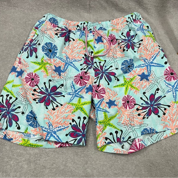 Peter Millar Swim Trunks Mens XL Blue Sea Life Tropical Swimwear Pockets - Picture 1 of 8